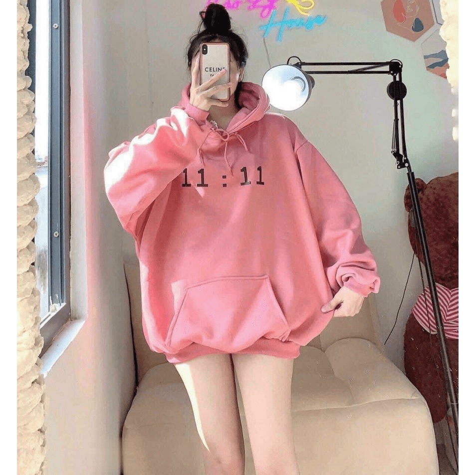 Áo hoodies Nữ In Giờ Nón 2 Lớp Trùm Đầu Form Rộng Che Nắng Chắn Gió Tốt Mặc Đẹp Thoải Mái NEW UNISEX