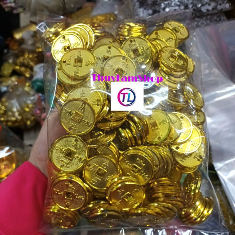 500g đồng xu thiếc vàng 2cm làm cây cành vàng lá ngọc