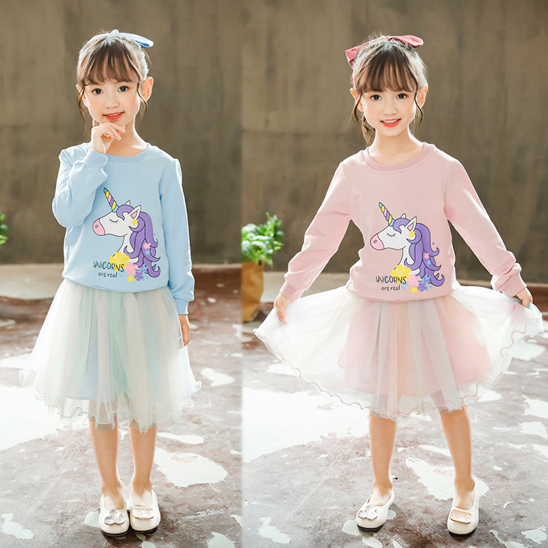 Set Áo Thun Dài Tay &amp; Váy Lưới Đáng Yêu Cho Bé Gái