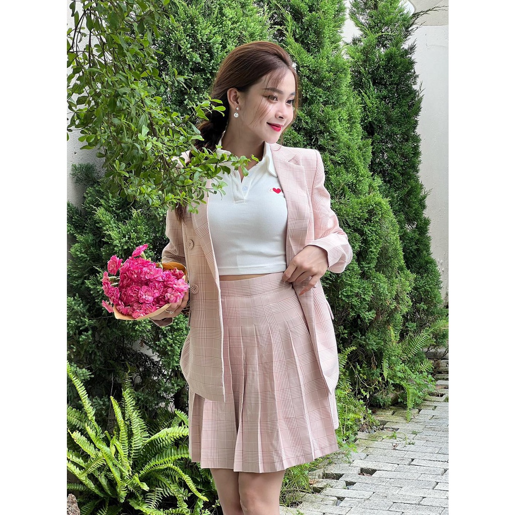 Set vest caro hồng style nữ sinh đáng yêu - Maya checked Blazer/ Skirt - Walenty