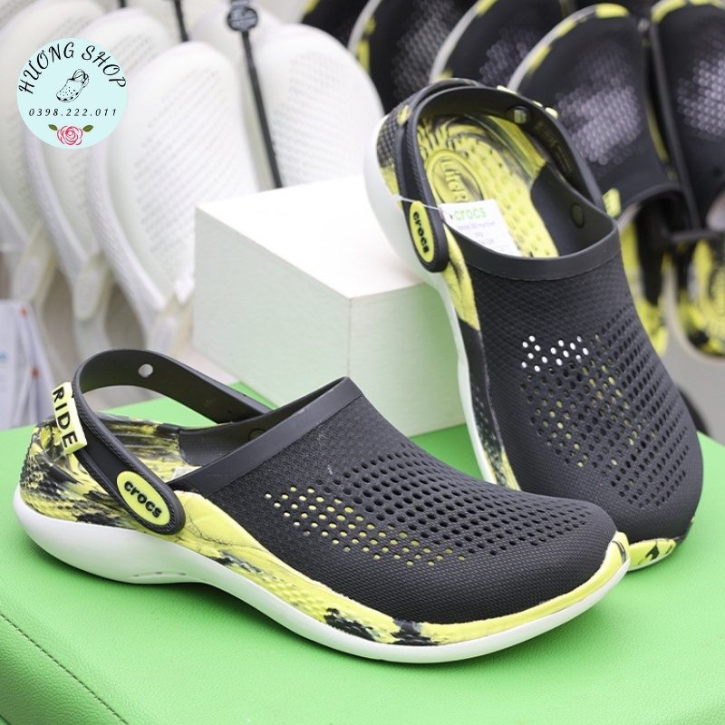 Sục Literide 360 clog màu đen loang siêu êm mềm nhẹ, bền đẹp cho nam nữ