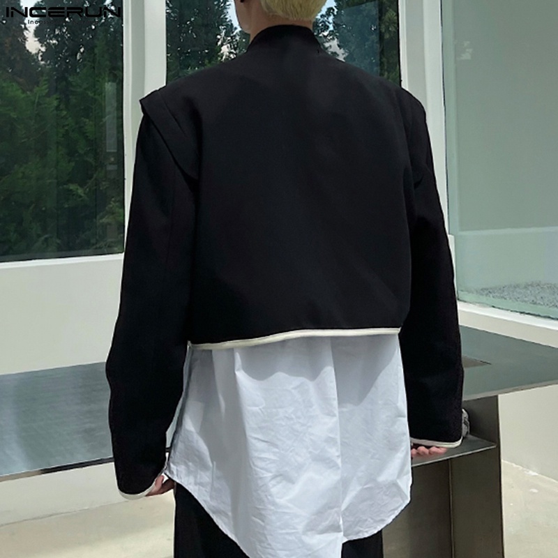 Áo khoác blazer INCERUN dài tay phối dây lệch tà kiểu vintage cá tính cho nam