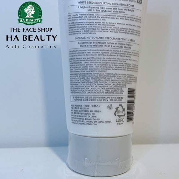 Sữa rửa mặt trắng da The Face Shop Hàn Quốc White Seed Exfoliating Foam Cleanser 150ml dưỡng cấp ẩm sạch sâu Hà Beauty