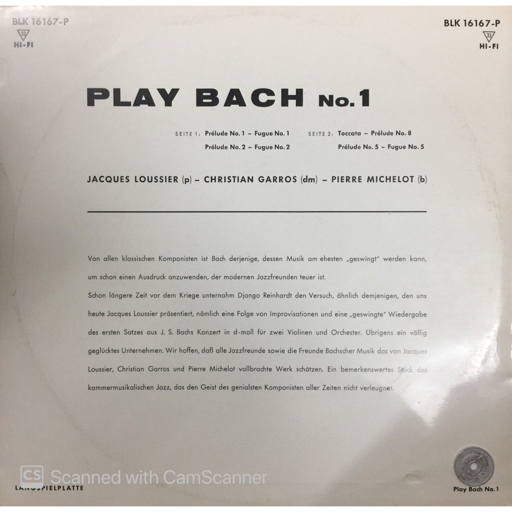 Stereomate - LP Vinyl: Jacques Loussier - Play Bach 1