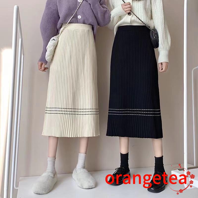 Chân váy nữ dáng dài họa tiết kẻ sọc đơn giản thời trang