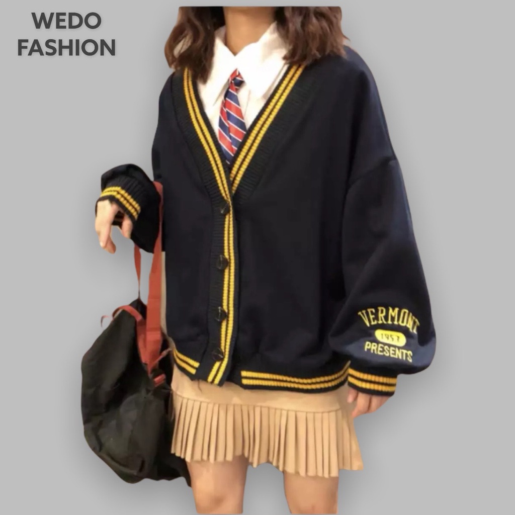 Áo khoác Cardigan Nữ viền len kẻ 1953 siêu xinh WEDO