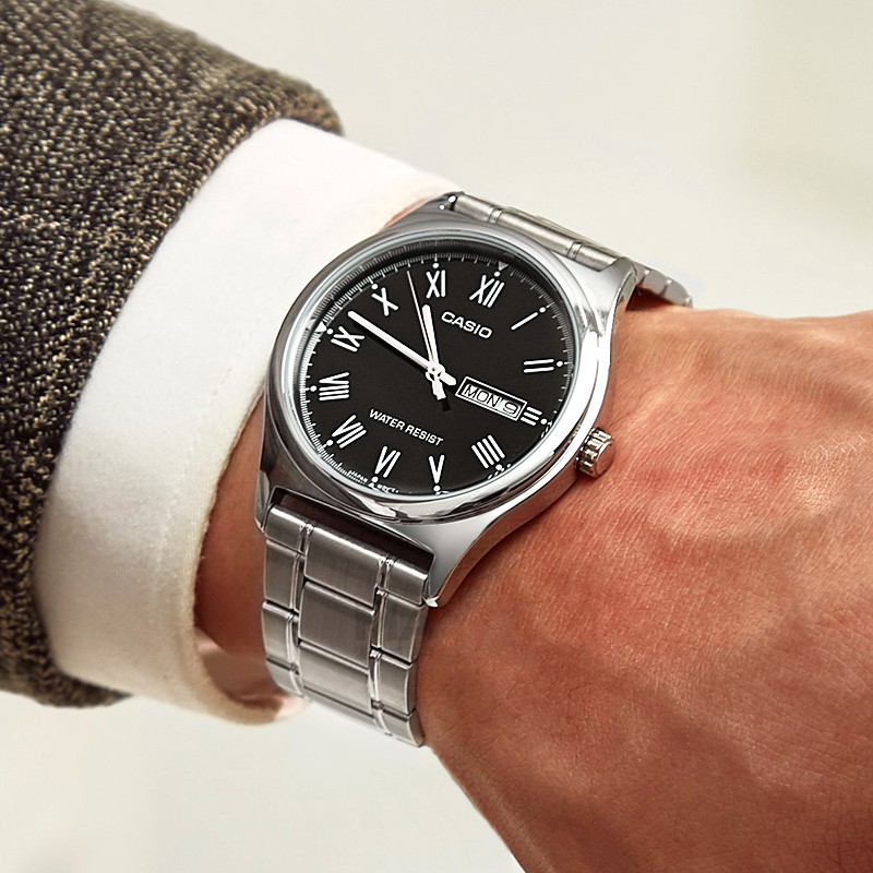 Đồng hồ đôi nam nữ dây kim loại Casio Anh Khuê MTP/LTP V006D-1B