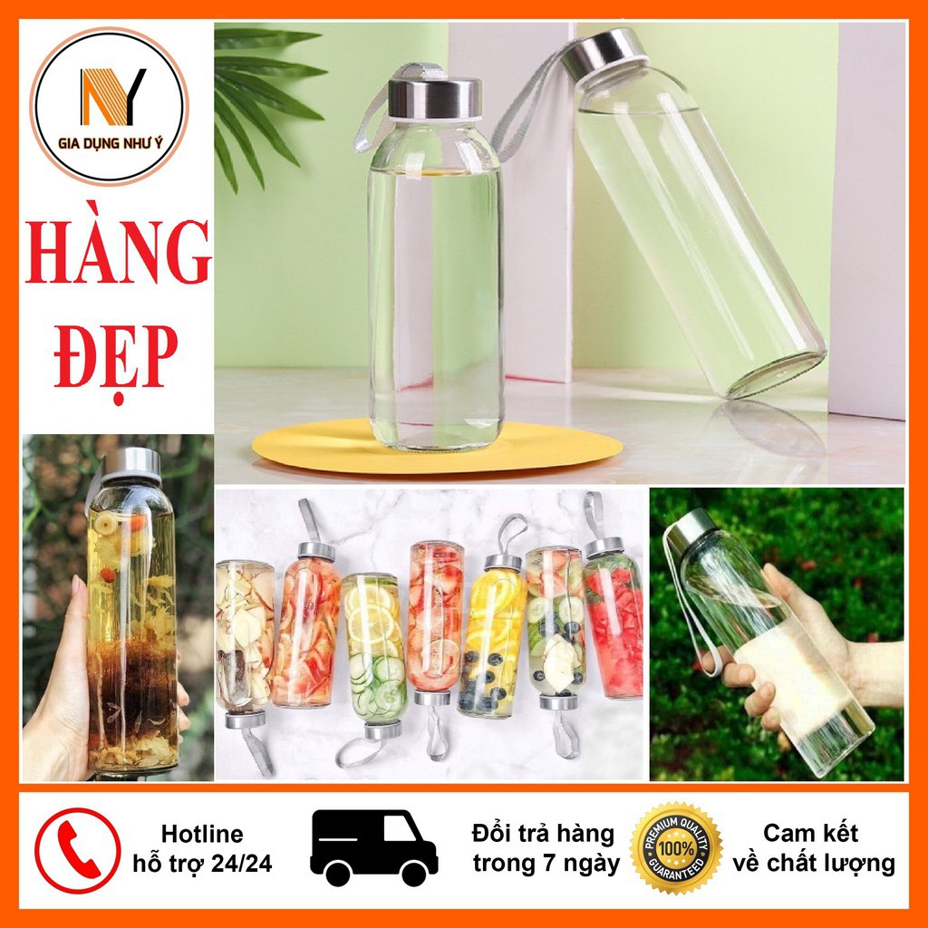 Bình Nước Thủy Tinh, Chai Detox Có Dây Xách - Bình 500ml [SIÊU RẺ]