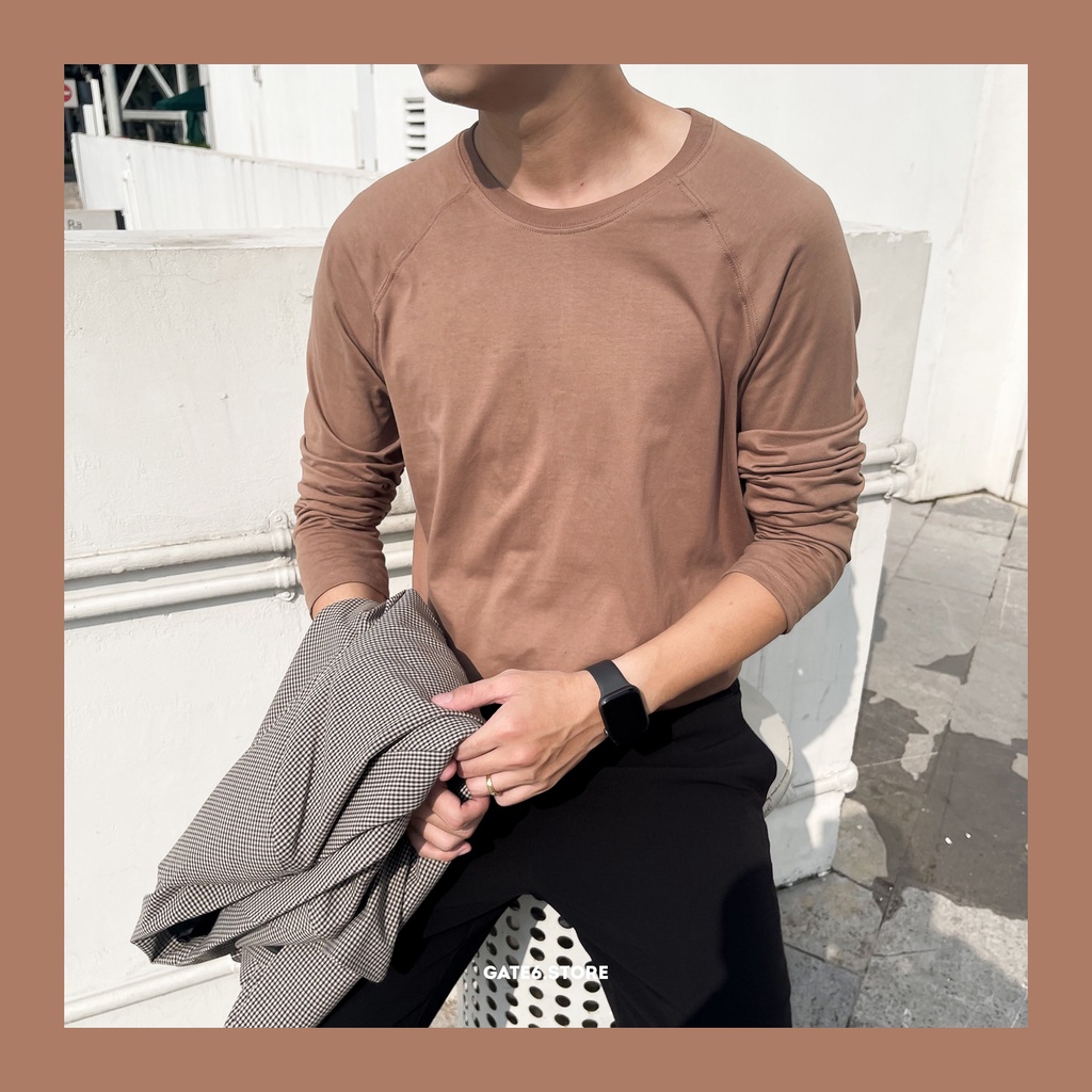 Áo thun Nam dài tay GATE6, áo cổ tròn vai raglan phối longtee cotton cao cấp mẫu mới Thu/Đông 2021 Daily - Coffee/G0017