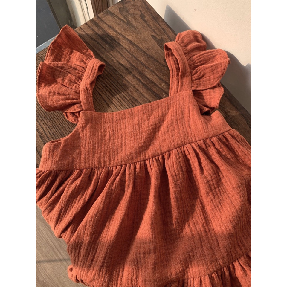 Váy đầm xô muslin tay cánh tiên cho bé