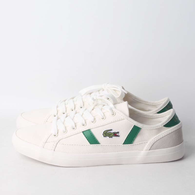 giày vải nam nữ đế phẳng dây buộc hoạ tiết kẻ sọc màu lacoste