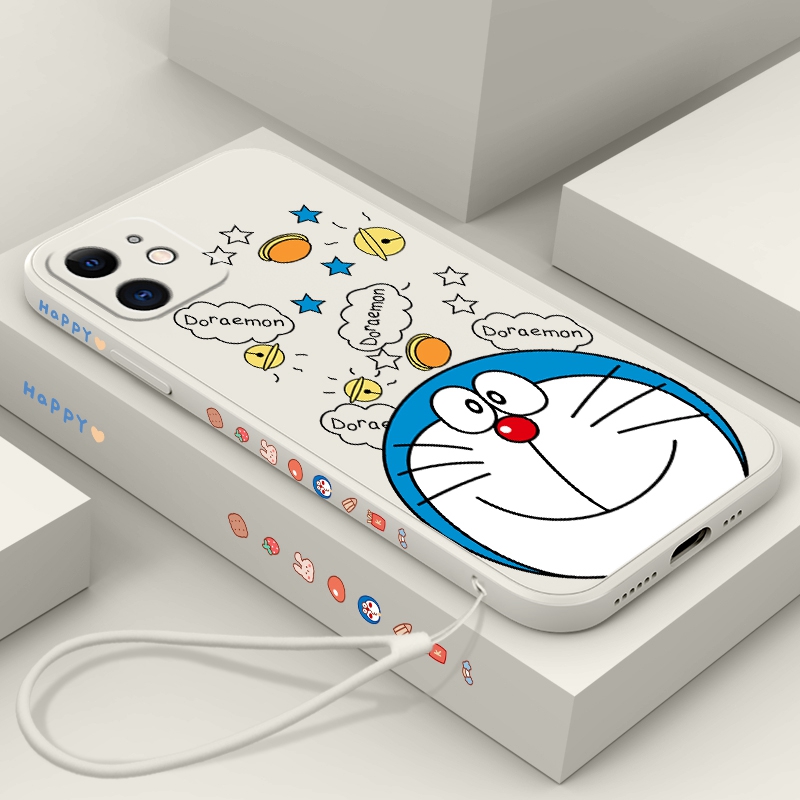 iPhone X XS Max XR Doraemon Cartoon Liquid Silicone Case With Lanyard Strap iPhone 7 8 Plus SE 2020 Phone Cover