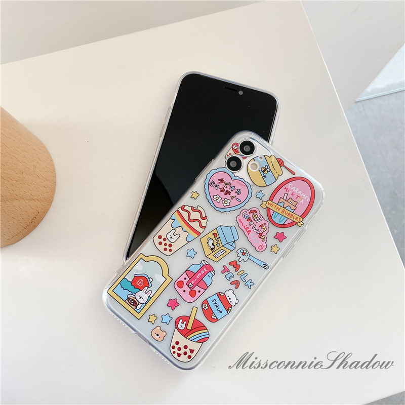 Casing Oppo A53 2020 Reno4 A12 A5 A9 2020 A37 A3s A5s A1K A52 A92 A7 A71 F7 F9 F9Pro F11 A12 A31 Reno 2F Ins Cute Cartoon Lable Sticker Clear Soft Cover