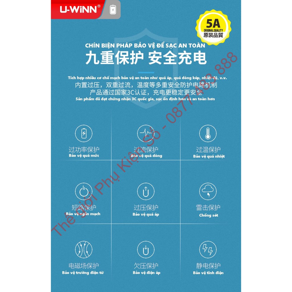 Củ sạc điện thoại 5A - 40W  U-WINN UW-P22 (hàng nội địa trung quốc) Sạc nhanh cho điện thoại, máy tính bảng ...