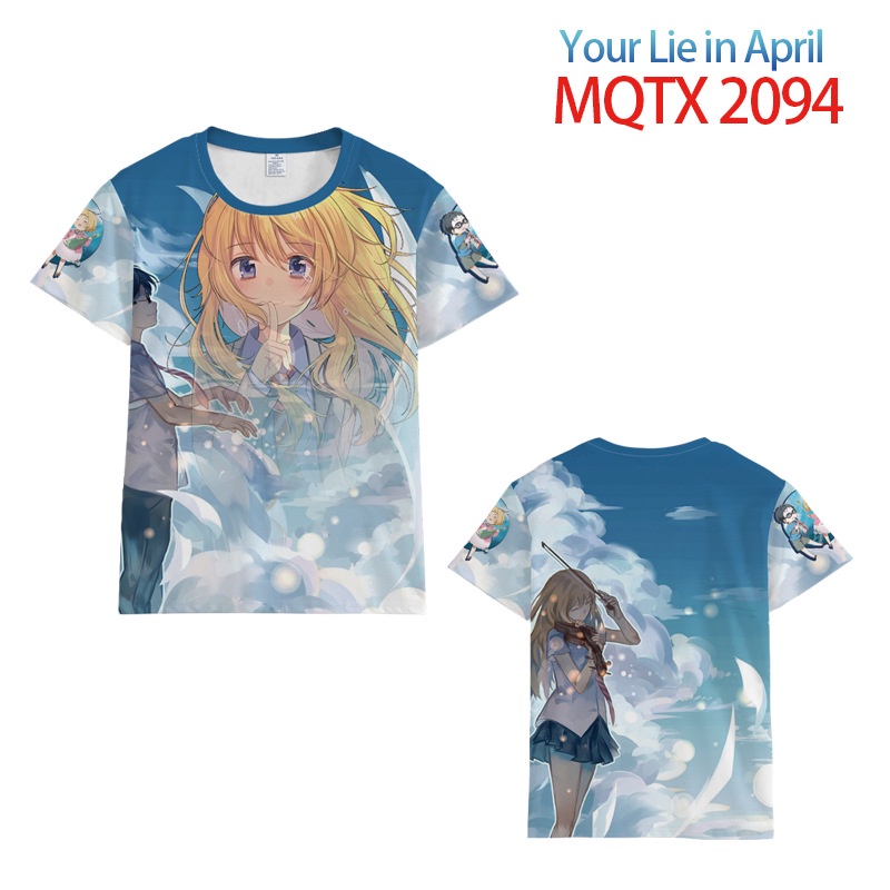 Áo nam Ngắn Tay Cổ Tròn In Hình Miyazono Kaori Arima Kousei Thời Trang Hàn