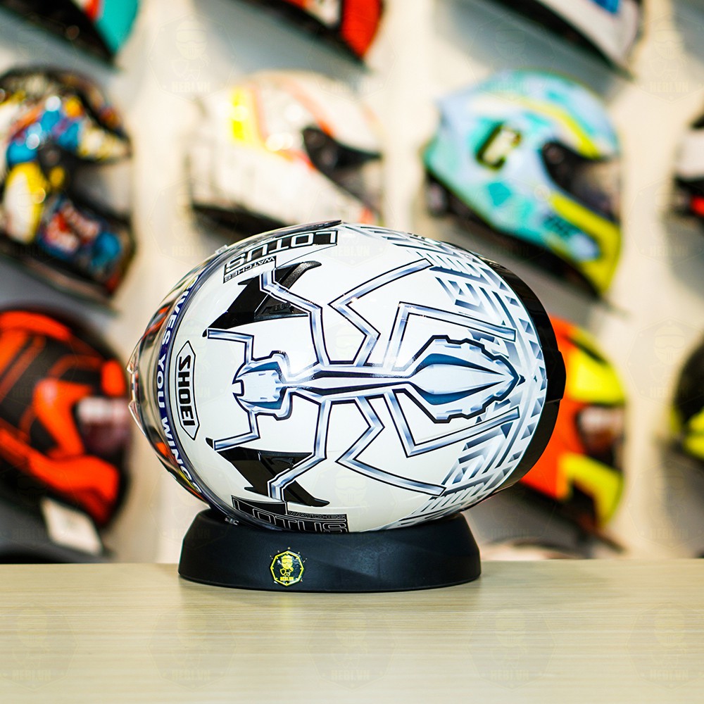 Mũ Fullface 1 kính Roc 01 Trắng Bóng Dán Tem Shoei M93 V2 Bạc