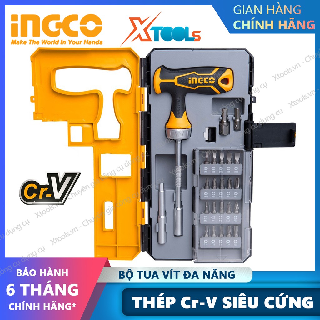 Bộ tua vít tay cầm chữ T 25 chi tiết đa năng INGCO HKSDB0258 đóng mở 2 chiều tự động có nam châm sửa điện thoại máy tính