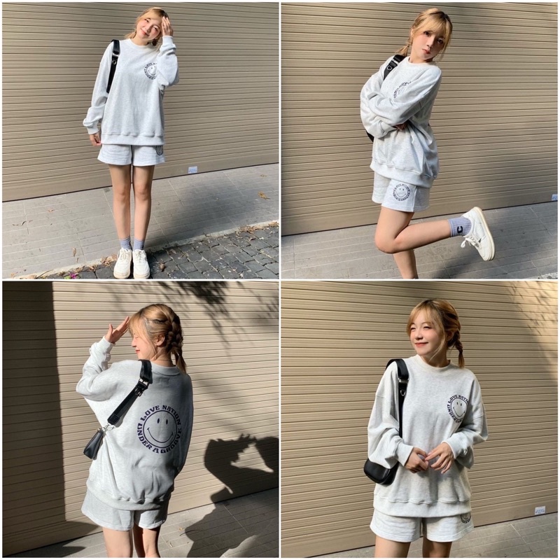 Smile set sweater/quần short/quần dài/