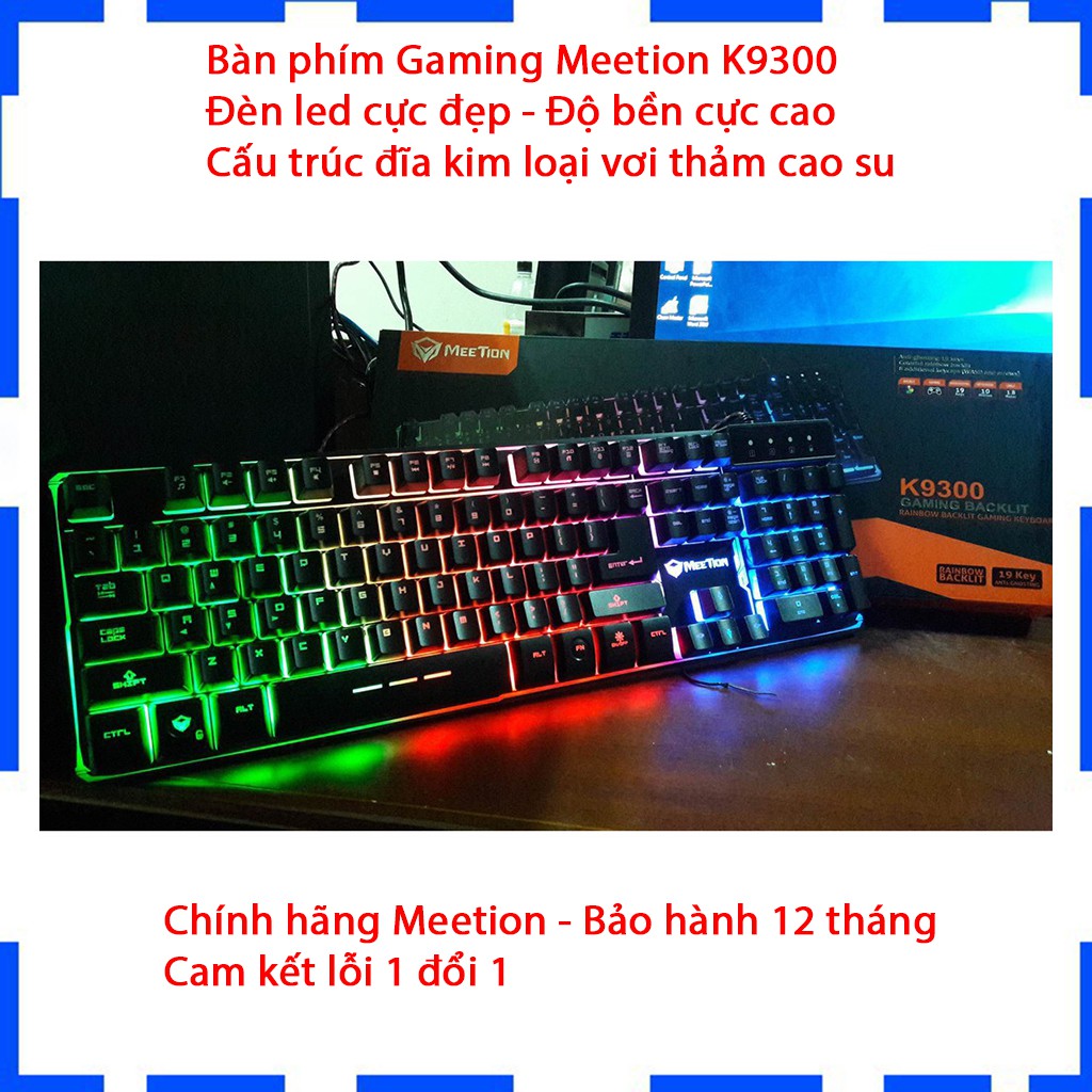 [ Giá Gốc ] Bàn phím Gaming Meetion K9300  Đèn led cực đẹp  Độ bền 50 triệu click  BH 12 T  Cam kết lỗi 1 đổi 1
