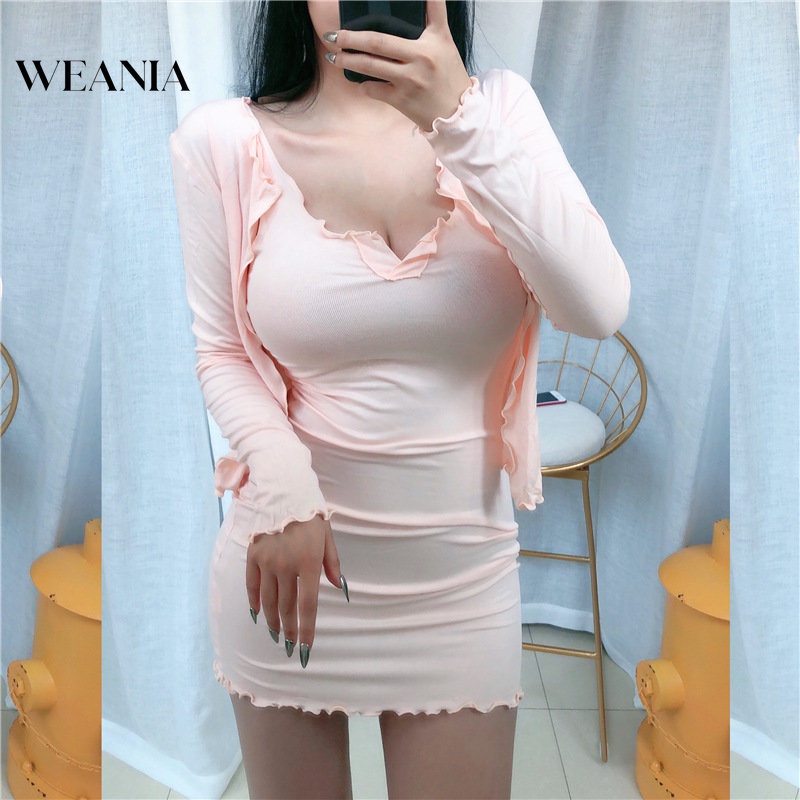 Set Đầm Hai Dây Và Áo Khoác Cardigan Mỏng Thời Trang Gợi Cảm Thanh Lịch Cho Nữ