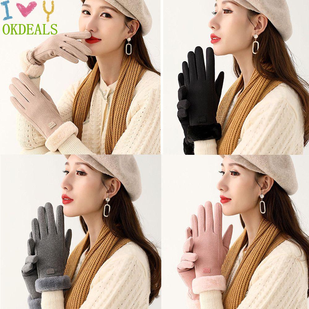 Đôi găng tay vải lông nhung dày giữ ấm nhiều màu sắc tùy chọn thời trang dành cho nữ