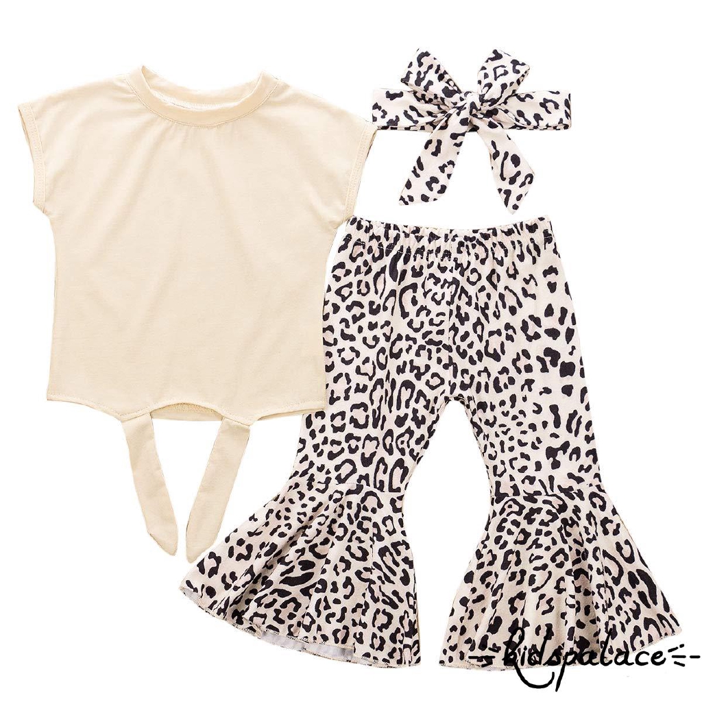 ➤♕❀❤Toddler Kids Girl Fashion Clothes Tops+Leopard Trousers+Headband Outfits Set