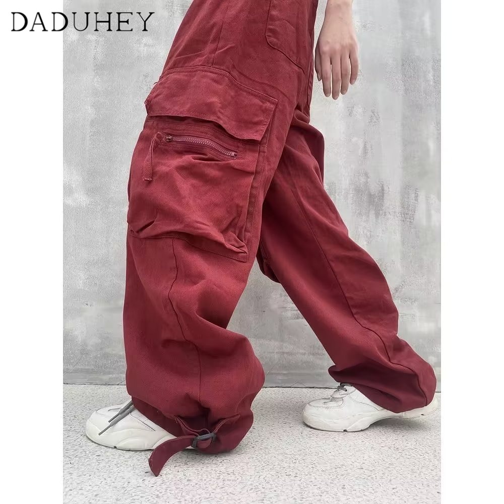 DaDuHey Autumn New Trendy Loose Casual Pants Men and Women Couple's Multi-Pocket Solid Color Overalls