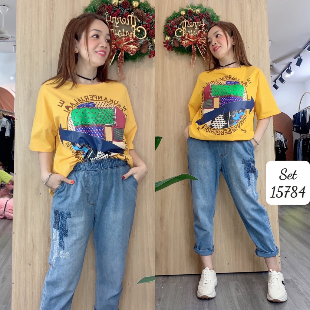 Set lửng BIG SIZE Quần Jean Áo Họa Tiết - 15784