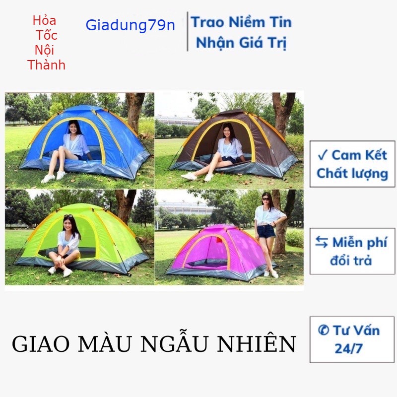 Lều Cắm Trại Tự Bung 2 Cửa Chống Thấm Có Lớp Màn Chống Muỗi