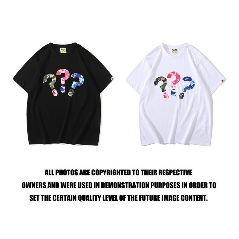 ▽❒Áo Thun Cotton Tay Ngắn Cổ Tròn In Họa Tiết BAPE & A BATHING APE Màu Trắng / Đen Họa Tiết Rằn Ri Thời Trang Cho Nam Và Nữ