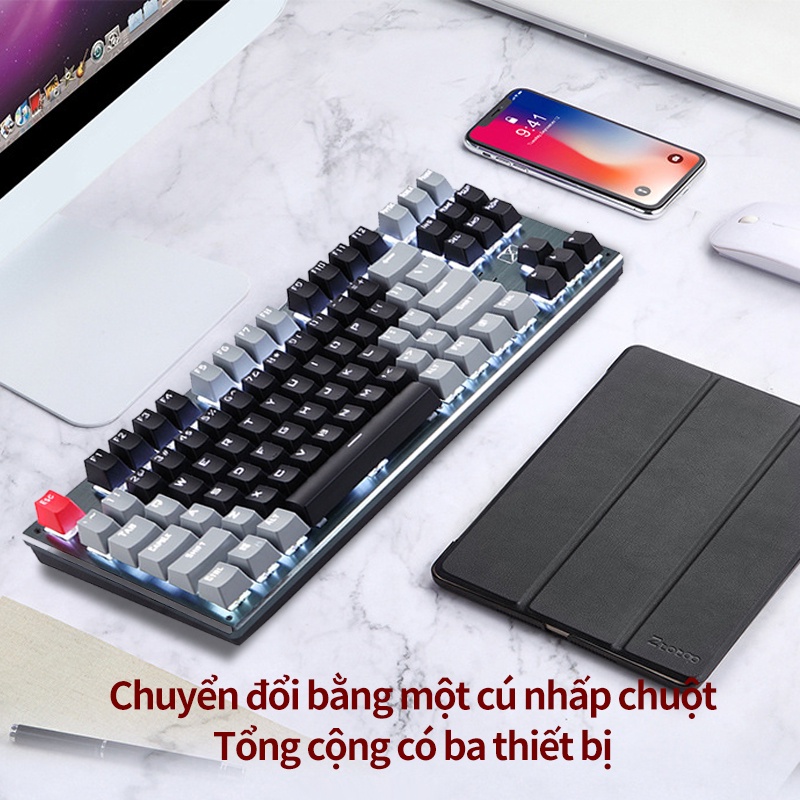 Bàn phím cơ bluetooth không dây  87 phím ba chế độ phối màu đa năng thời gian pin dài kết nối được với nhiều thiết bị