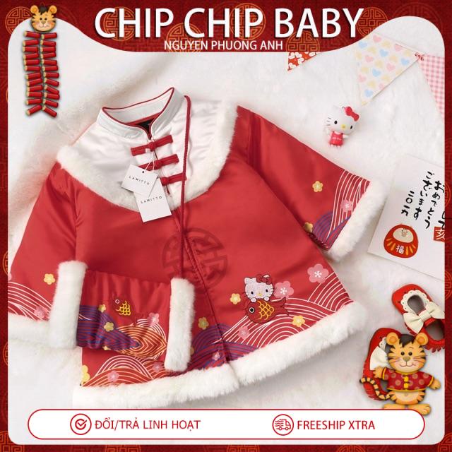 Áo khoác chần bông Hello Kitty phong cách Tết kèm túi lì xì ủ tay