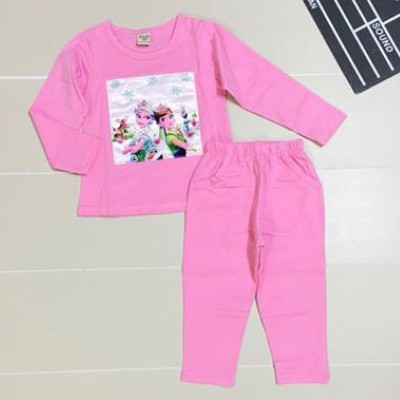 Bộ thun cotton tay dài bé gái công chúa elsa anna