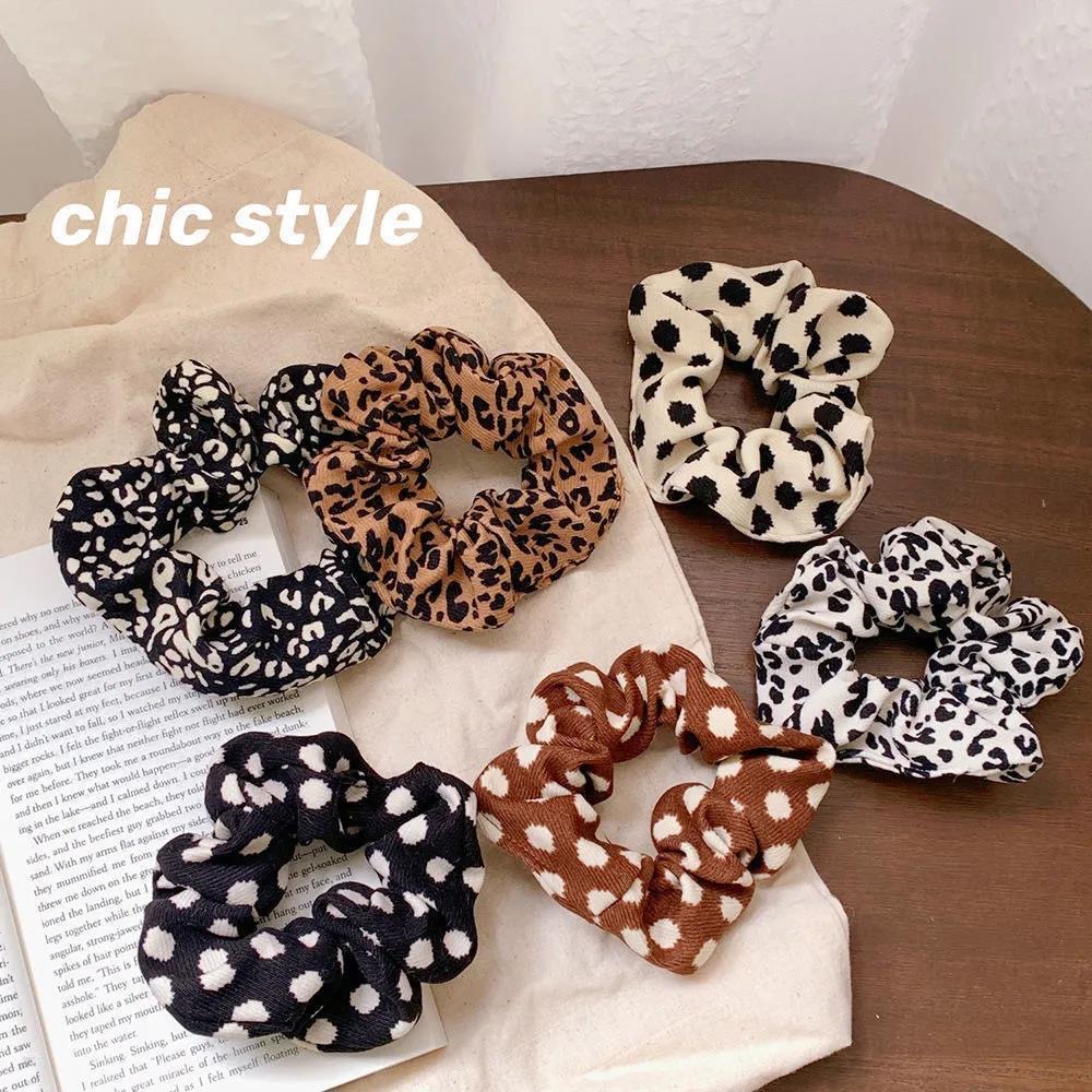 Dây buộc tóc họa tiết da báo/chấm bi trắng/đen thời trang Hàn Quốc sành điệu cho nữ