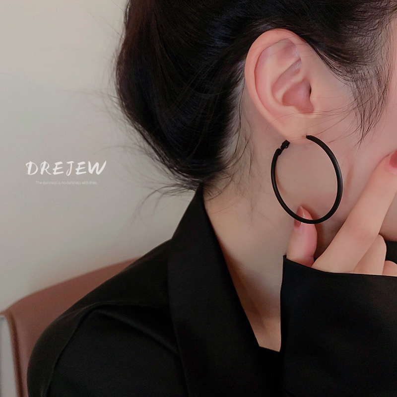 DREJEW Bông Tai Mạ Bạc 925 Hình Tròn Màu Đen Đơn Giản Phong Cách Âu Mỹ Thời Trang Cho Nữ