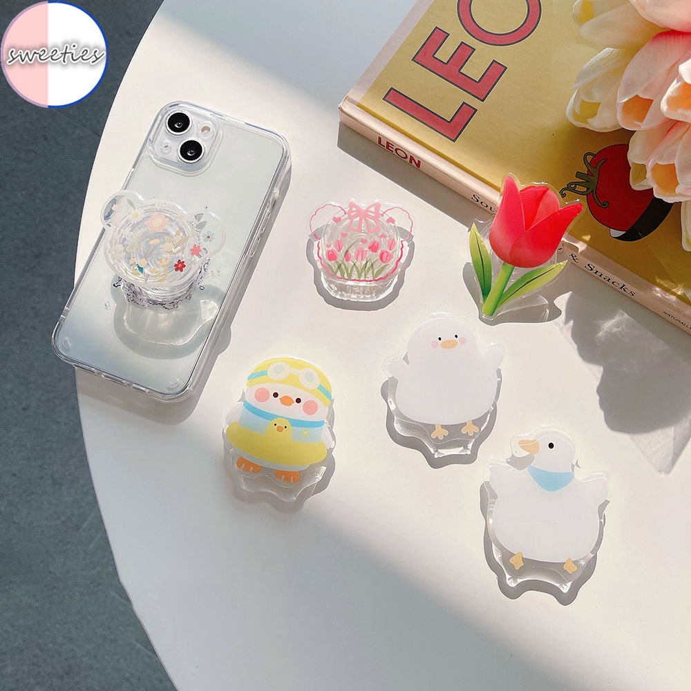 Mobile phone cartoon cute duck flower shape adhesive Retractable airbag bracket desktop phone holder