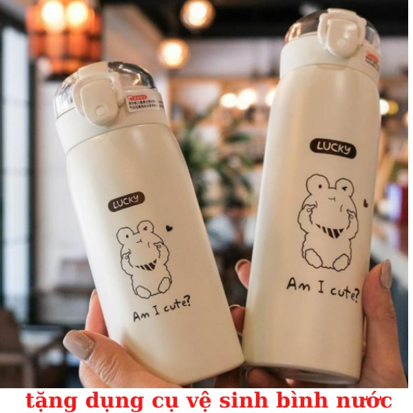 Bình giữ nhiệt INOX 304 dung tích 500ml bình nước giữ nhiệt họa tiết dễ thương có ống hút