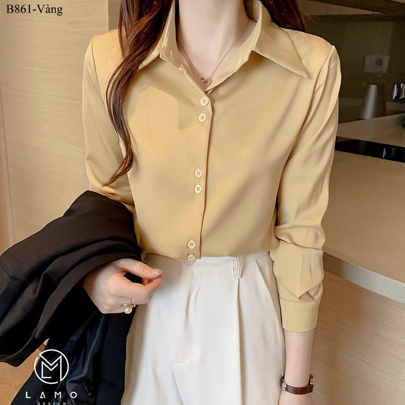 Áo sơ mi lụa công sở nữ kiểu nút đôi form thoải mái LAMO-B861