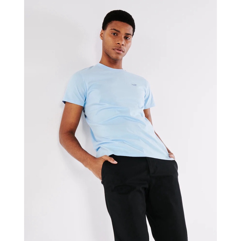 Áo thun nam cổ tròn Crewneck T-shirt màu xanh chất cotton co giãn, mềm mịn chính hãng Hollister - Chypshop-vnxk