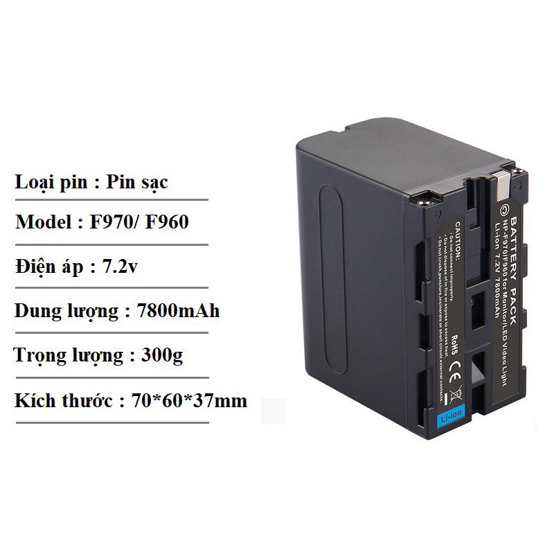 Pin cho máy quay phim NP-F970 - NP-F960 dung lượng 7800 mAh + Tặng đèn Led USB
