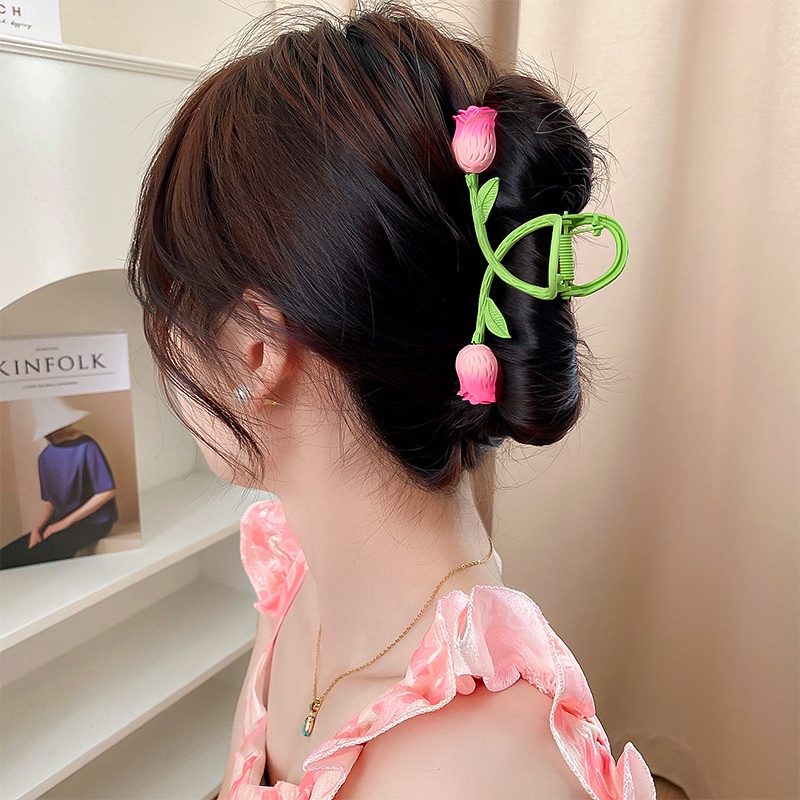 Kẹp Tóc Kim Loại Hình Hoa Tulip Cỡ Lớn Phong Cách Hàn Quốc Thời Trang Cho Nữ