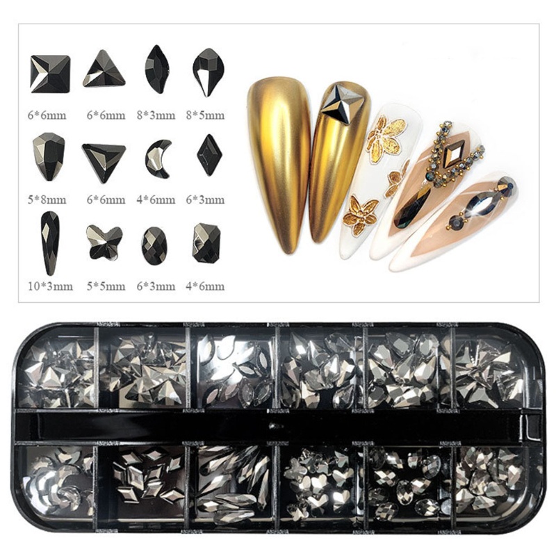 Hộp 12 Ngăn Kính Đựng Phụ Kiện Trang Trí Móng Nghệ Thuật DIY