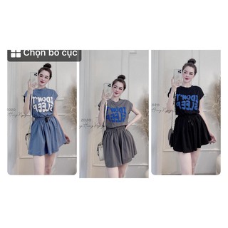 Set bộ quần áo nữ| Bộ áo phông thun ba lỗ tanktop cá tính + Quần đùi dáng xòe váy cạp chun thoải mái mặc nhà