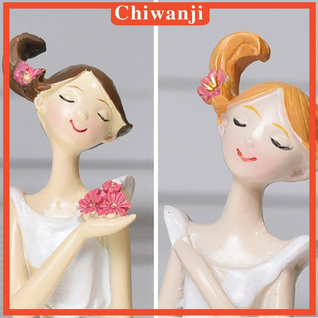 Set 2 bức tượng cô gái đứng/ngồi bằng nhựa resin trang trí nội thất
