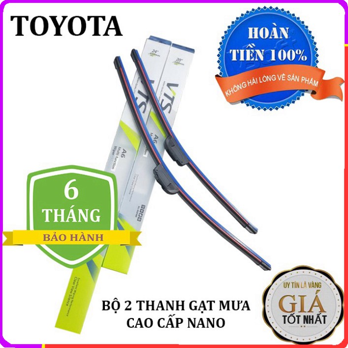 Sản Phẩm Bộ 2 thanh gạt mưa ô tô Nano xương mềm cao cấp dành cho hãng Toyota: Camry-Altis-Yaris-Fortuner-Vios-Hilux-Inno