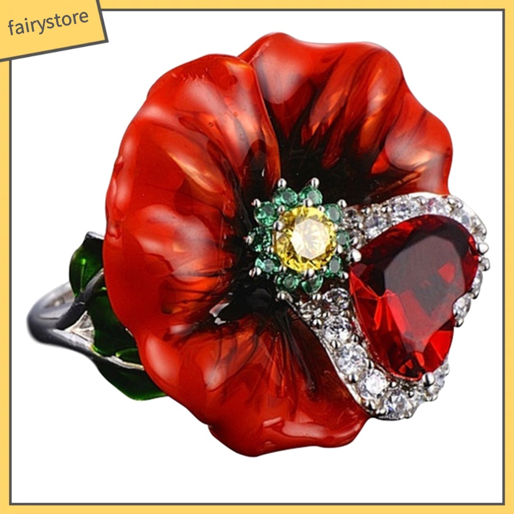 Nhẫn cưới đính đá ruby nhân tạo hình trái tim kiểu dáng sành điệu