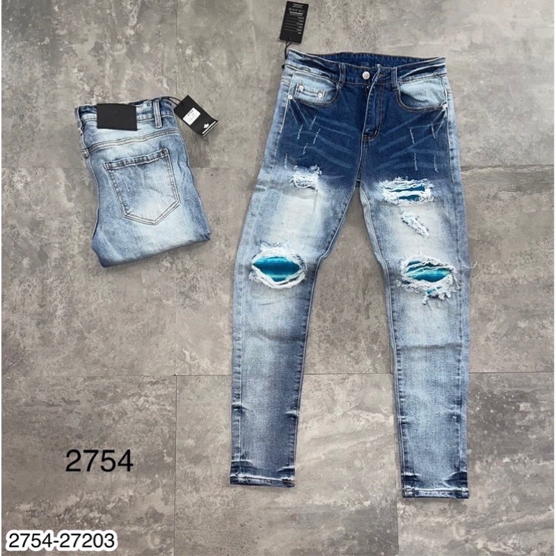 Quần Jean Nam LV Loang Xanh Logo Cực Chất - Quần Bò Nam LV Hot Trend