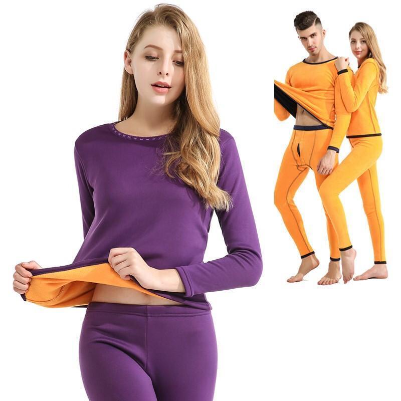 Bộ quần áo lót nhung cotton dày dặn giữ ấm thời trang mùa thu cho nam nữ