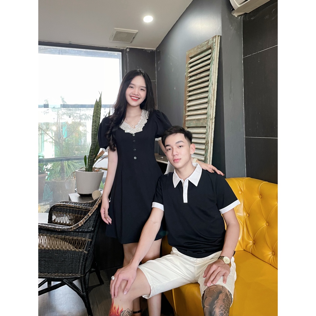 Set Đồ Đôi Phối Viền Ren Váy Nữ + Áo Nam