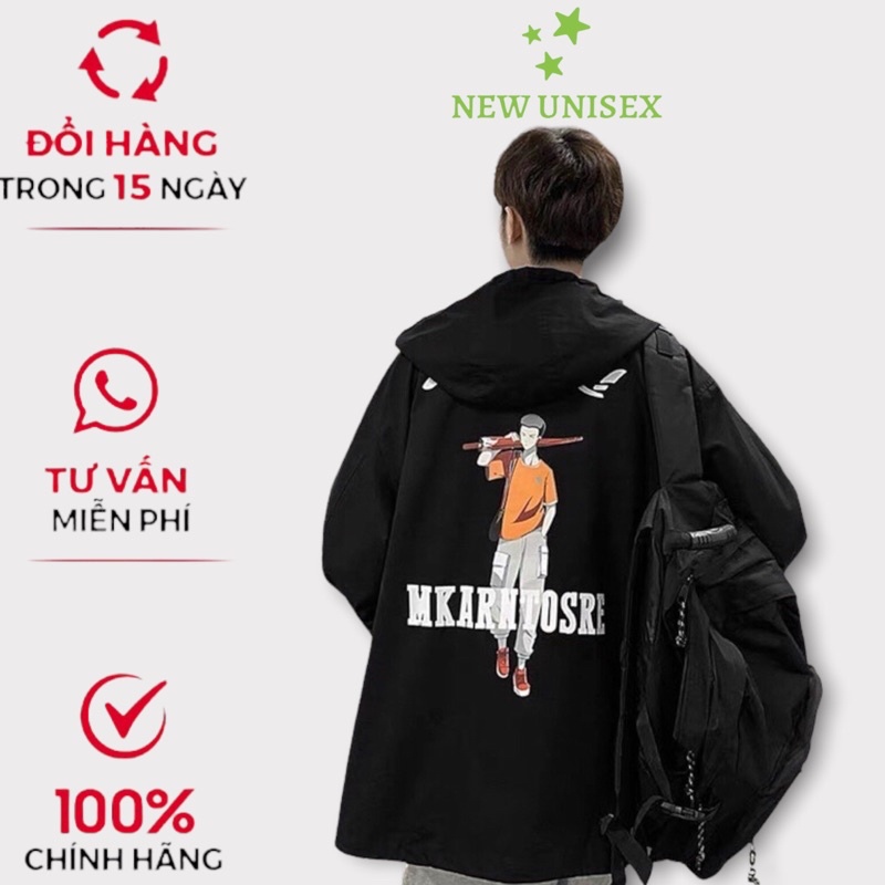 Áo Khoác Gió Nam Có Nón Chất Dù Hai Lớp Logo Thêu, Hình Lưng In Phong Cách Trẻ Trung Form Rộng Thoải Mái [NEW UNISEX]